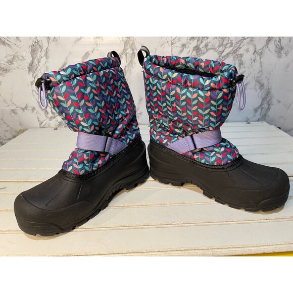 Northside Girls Winter Snow Boots Size 5 Waterproof Insulated Leaf Pattern Black - Picture 5 of 7